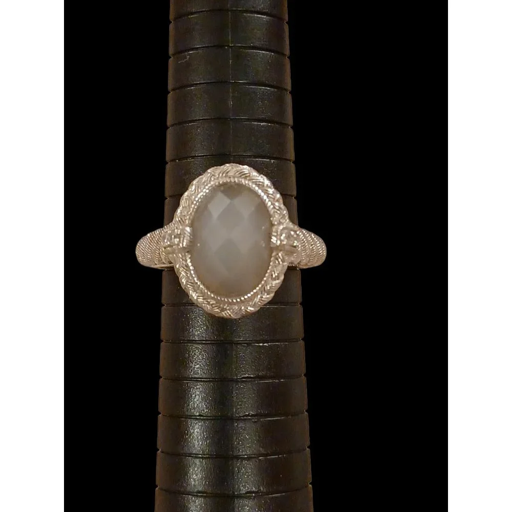Judith Ripka 925 Sterling Silver Oval Natural Stone Size 9.75 Statement Ring - Picture 2 of 8